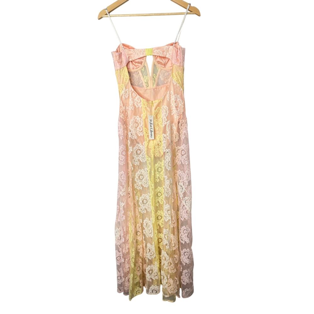For Love & Lemons Blossom Pink Lemonade Sheer Lace Bodysuit Boho Maxi Dress S - Picture 6 of 10